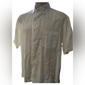 Caribbean Men's White Jaquard 100% Linen Short Sleeve Button Down Shirt Sz XL